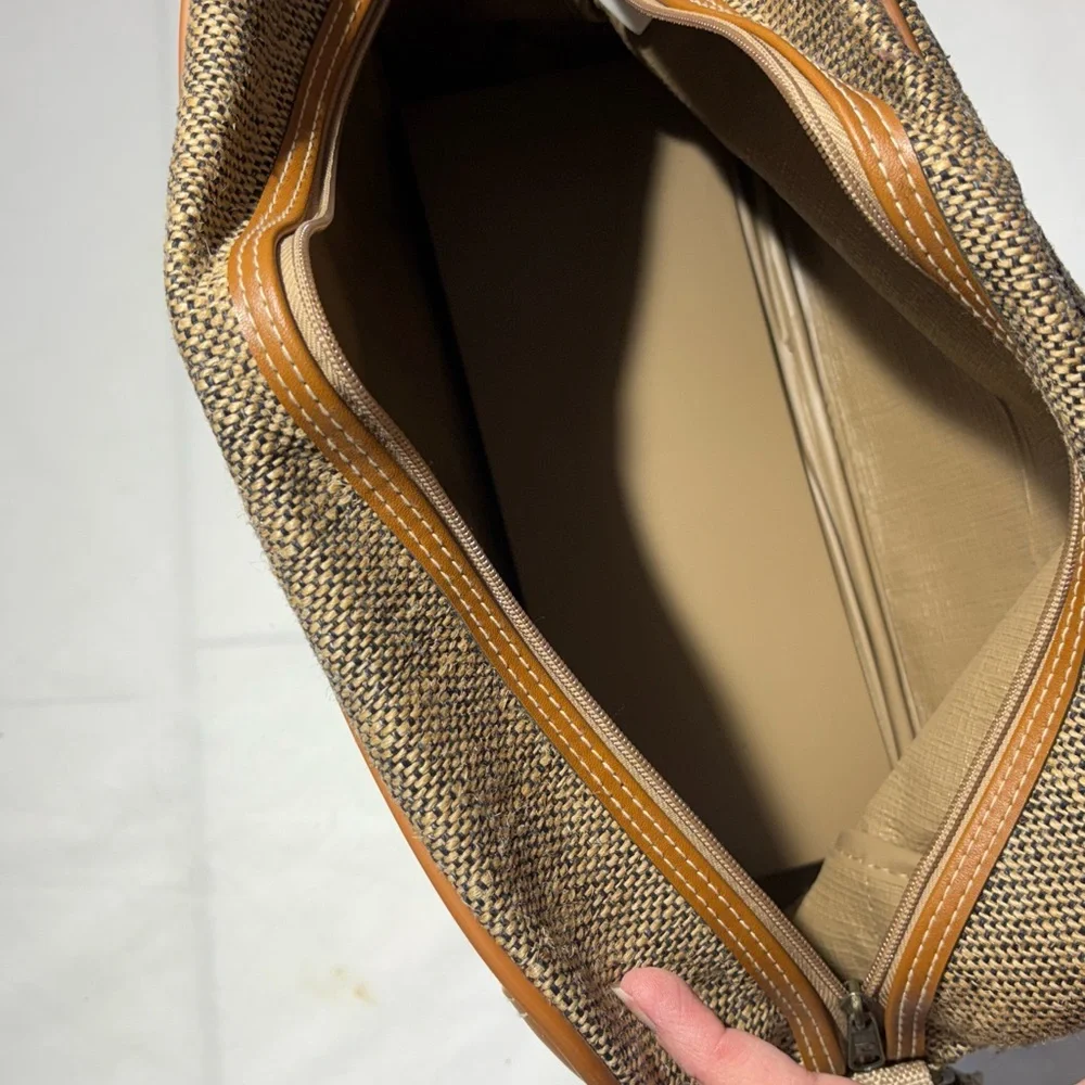 Pierre Cardin Tan and Beige Canvas Crossbody Messenger Bag